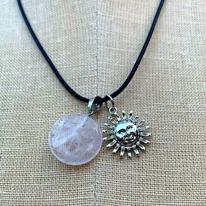 Round Moon Stone Amulet with Sun Charm